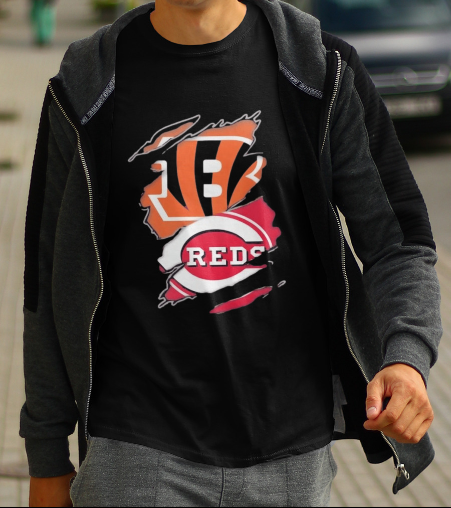 Cincinnati Bengals Reds Distressed Logo Sports Fusion T-Shirt
