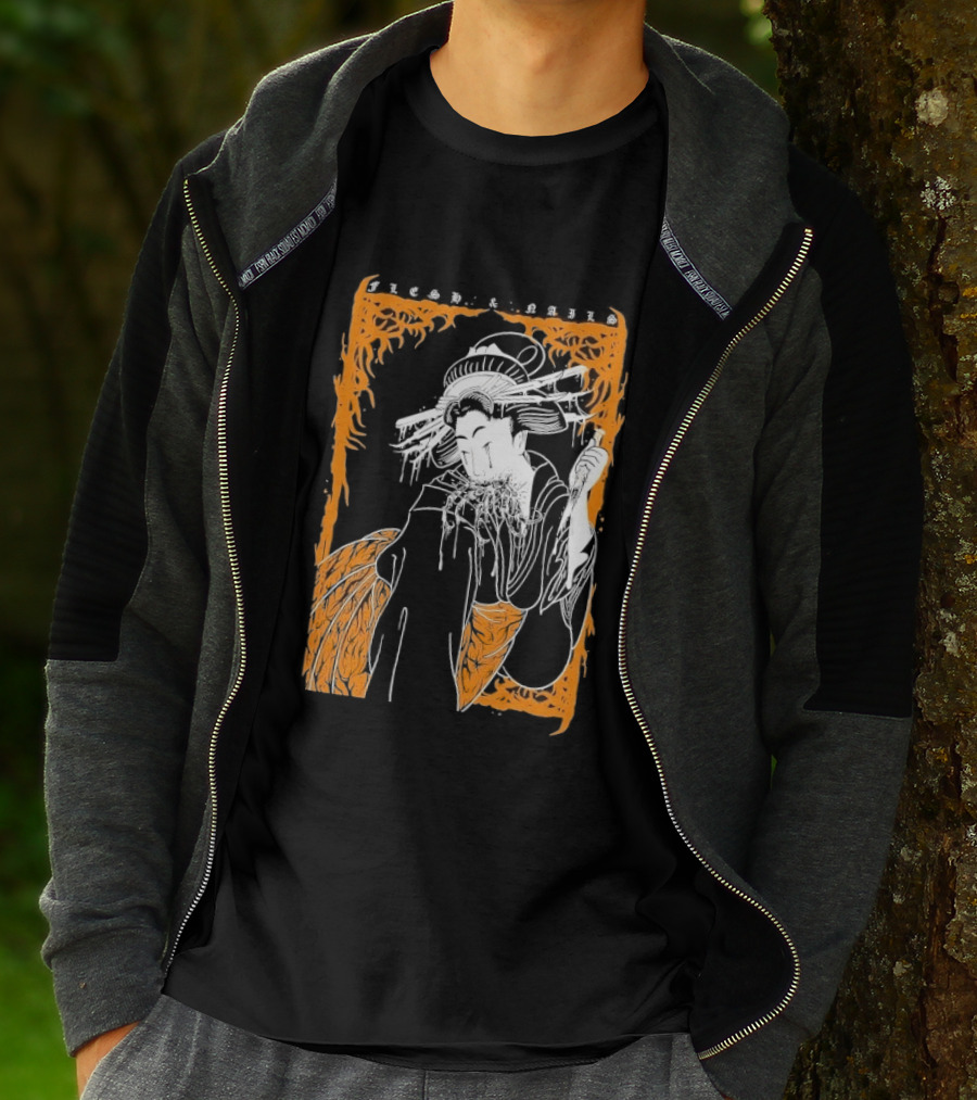 Distant Flesh And Falls Geisha Vintage Oriental Motif T-Shirt