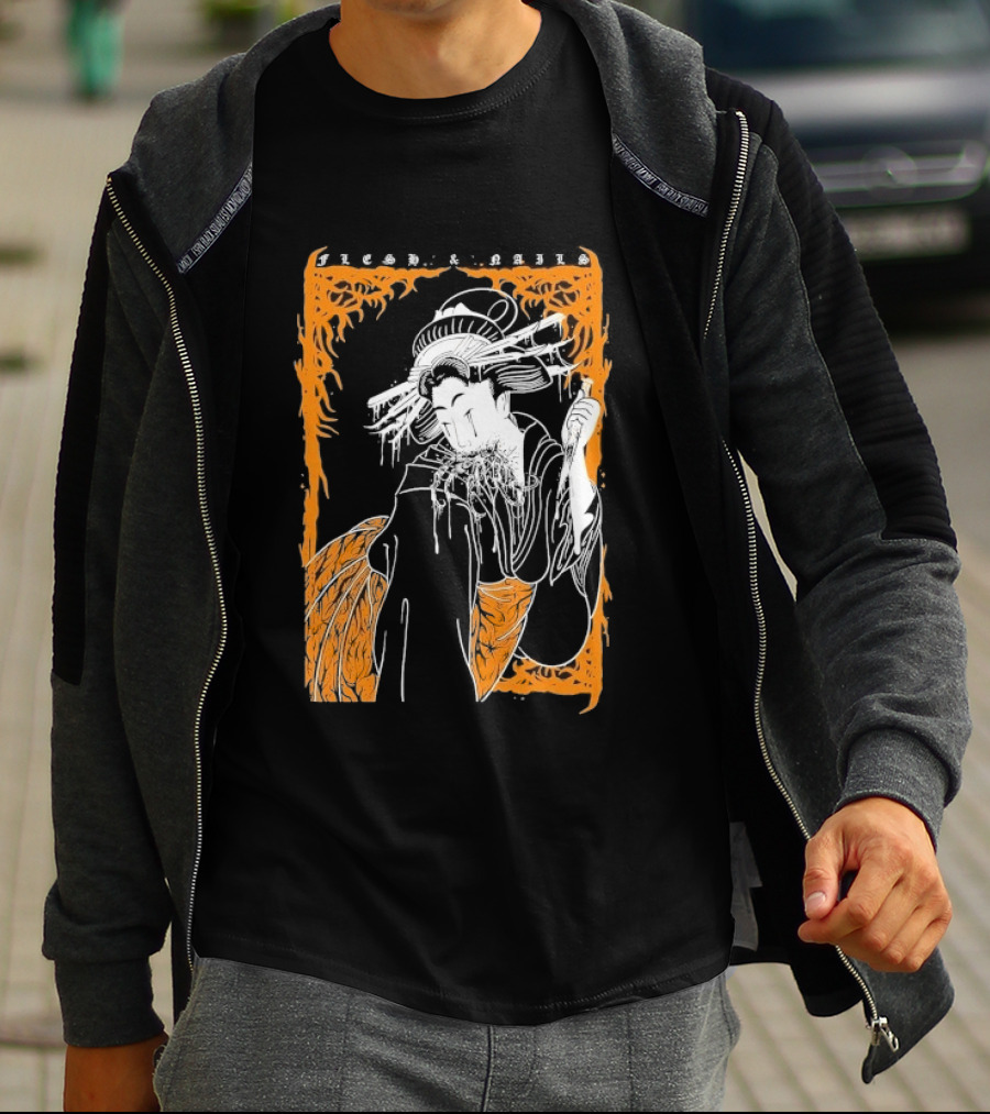 Distant Flesh And Falls Geisha Vintage Oriental Motif T-Shirt