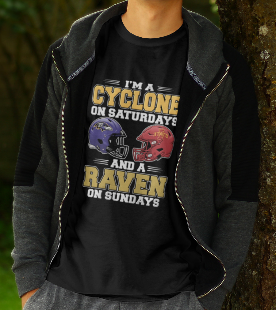 I'm A Cyclone On Saturdays And A Raven On Sundays Iowa State X Baltimore Ravens Helmets T-Shirt