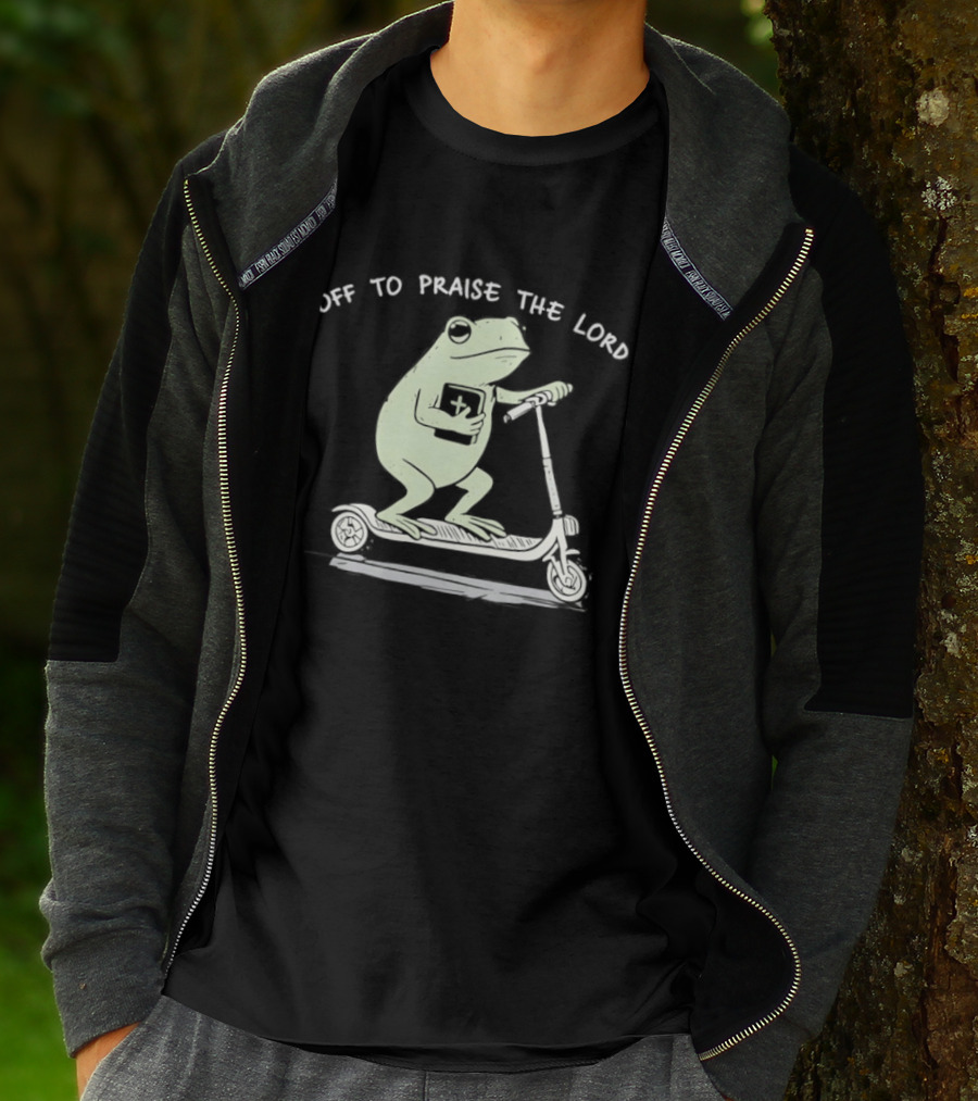 Off To Praise The Lord Frog On Scooter T-Shirt