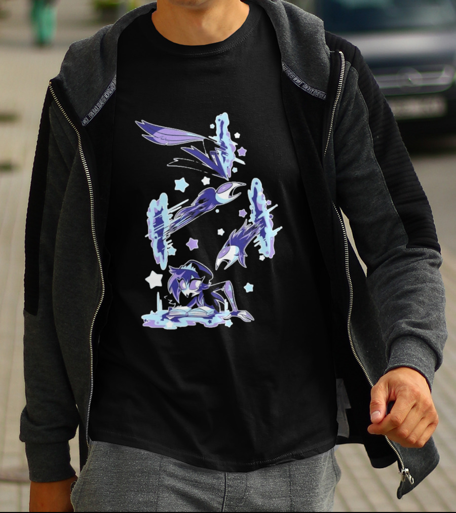 Shark Robot Octavia Portal Animated Illustration With Stars And Blue Avian T-Shirt