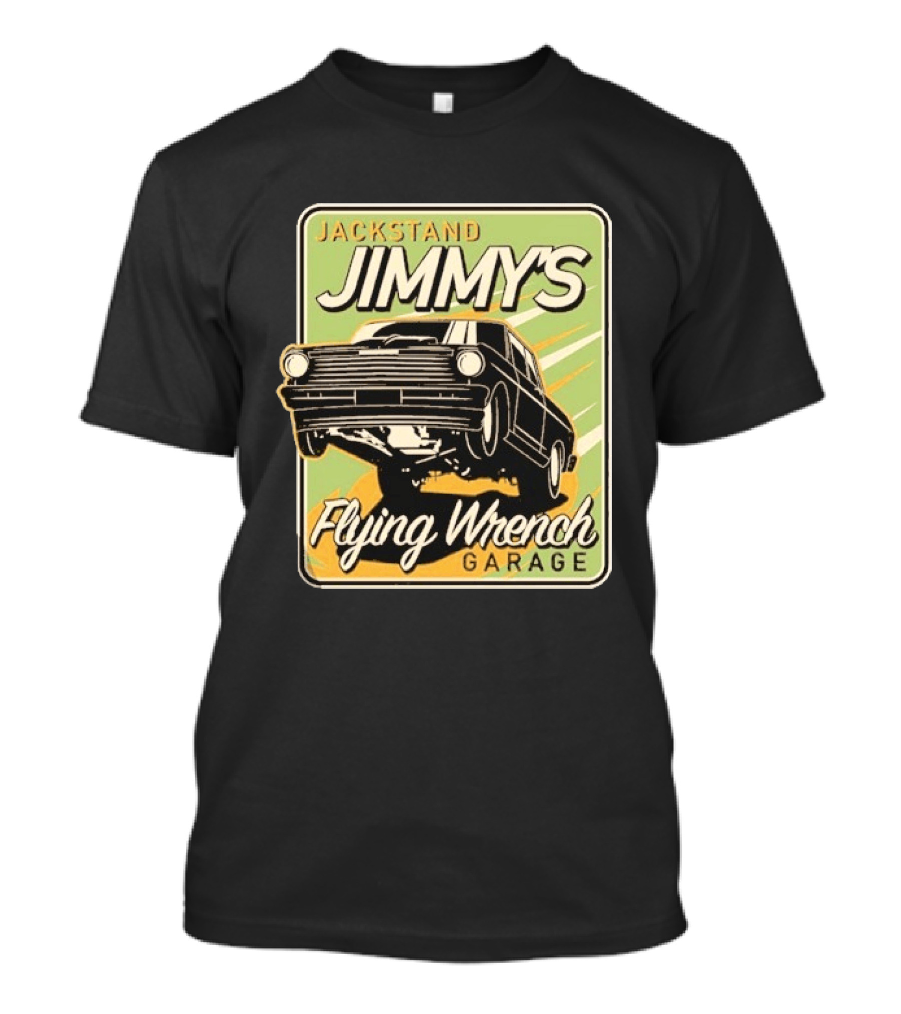 Jackstand Jimmy's Flying Wrench Garage Vintage Hot Rod Art Cleetus McFarland T-Shirt