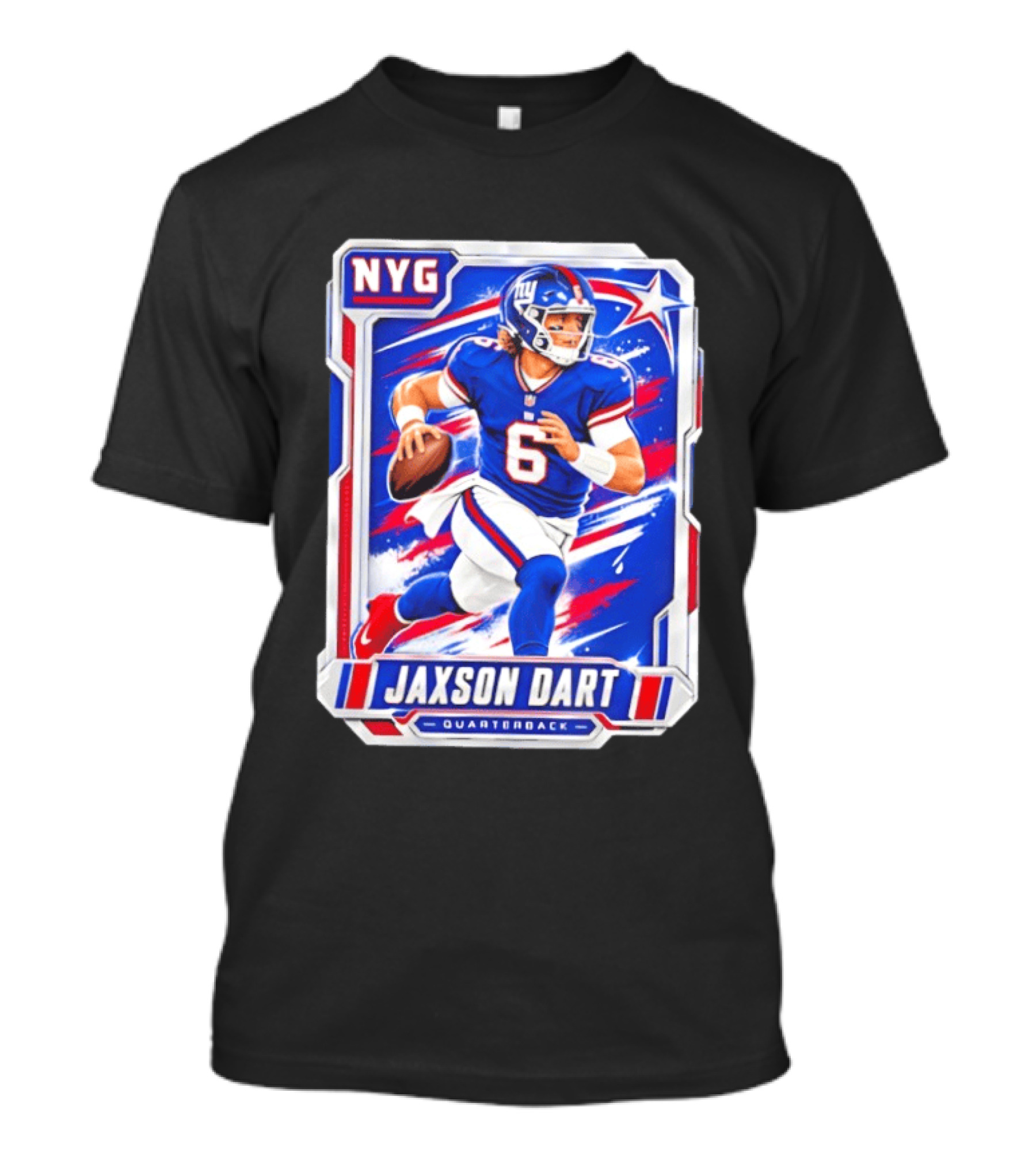 NYG Jaxson Dart 2026 Trading Card Blue Jersey Quarterback T-Shirt