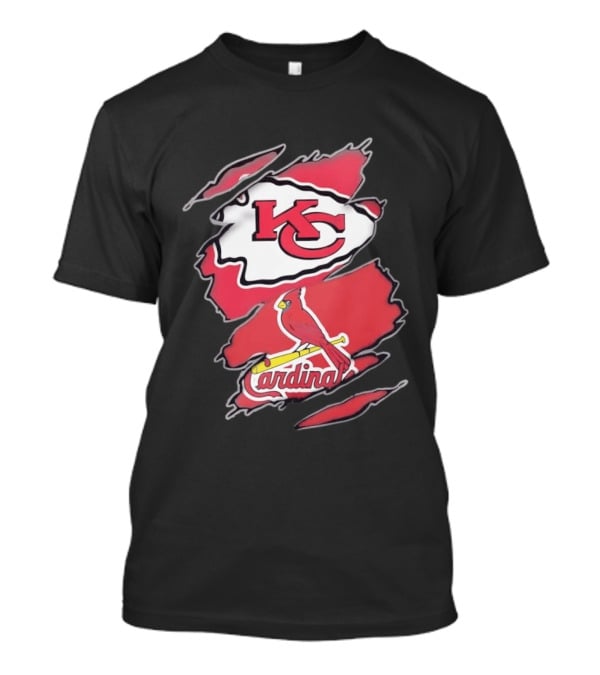 Kansas City Chiefs St Louis Cardinals Torn Fabric Logo Chiefs Cardinals Fan T-Shirt
