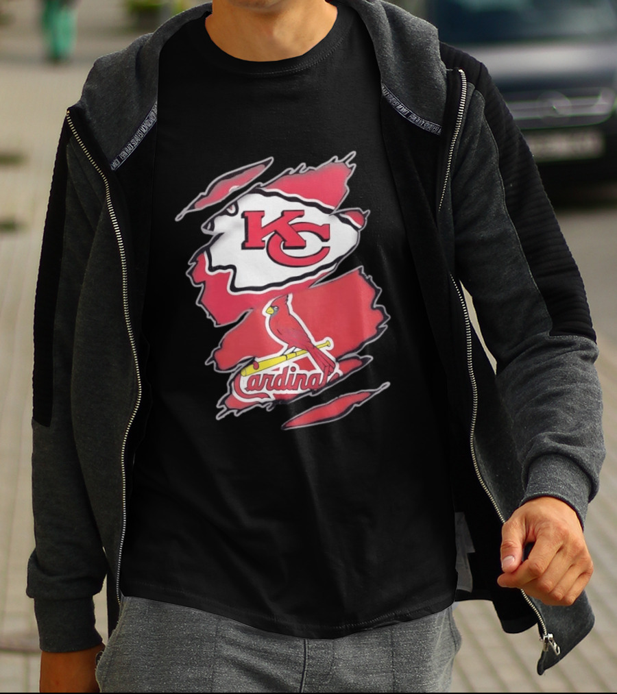 Kansas City Chiefs St Louis Cardinals Torn Fabric Logo Chiefs Cardinals Fan T-Shirt