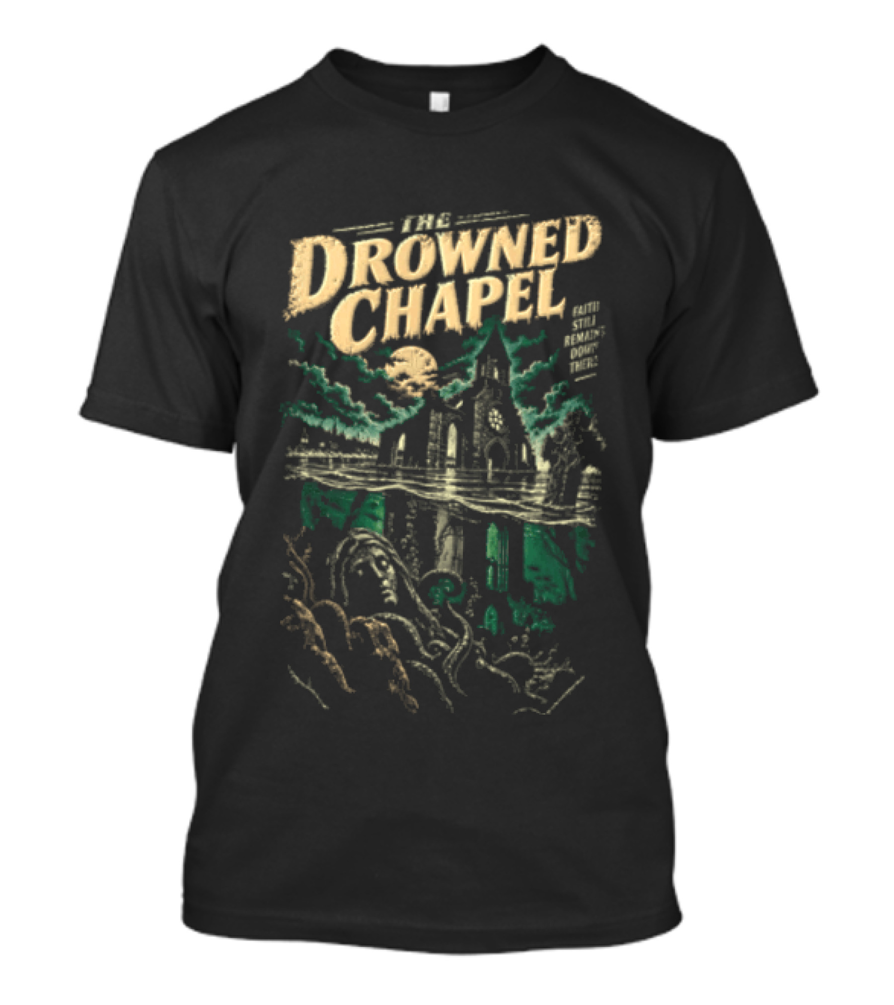 The Drowned Chapel Gothic Cathedral Moonlit Scene T-Shirt