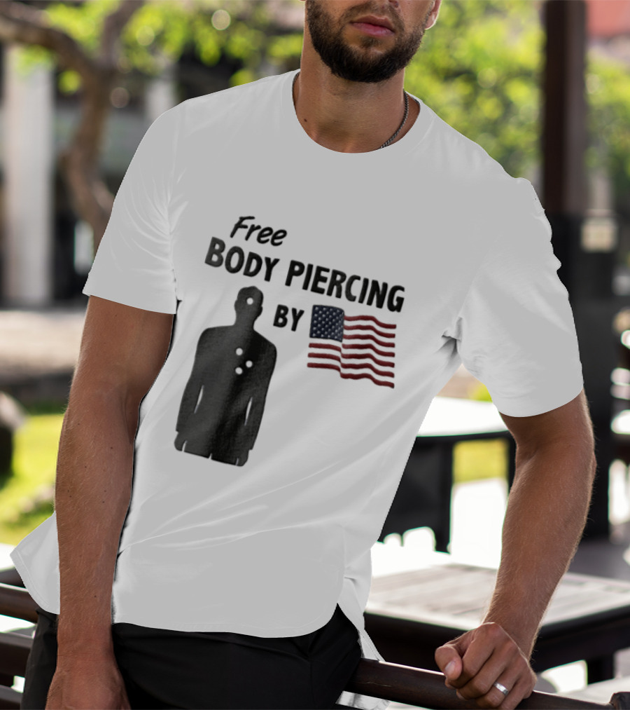 Free Body Piercing By Bullet Holes USA Flag T-Shirt