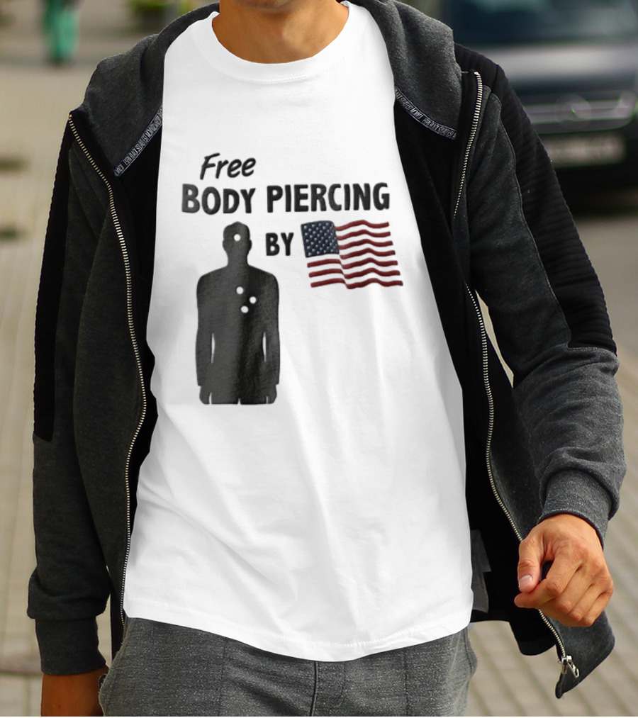 Free Body Piercing By Bullet Holes USA Flag T-Shirt