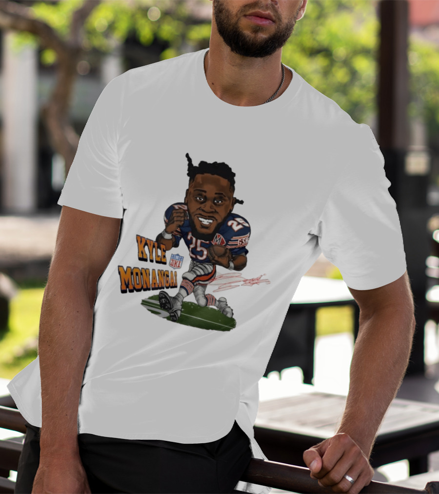 Kyle Monangai No 25 Chicago Bears Caricature Football T-Shirt