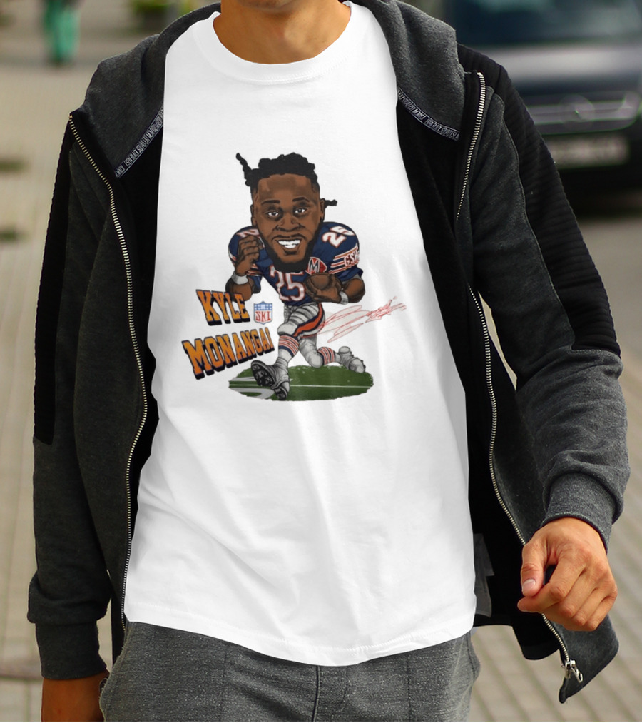 Kyle Monangai No 25 Chicago Bears Caricature Football T-Shirt