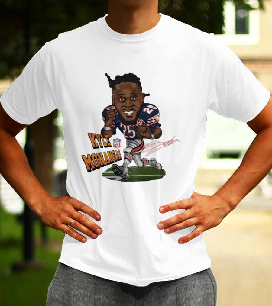 Kyle Monangai No 25 Chicago Bears Caricature Football T-Shirt