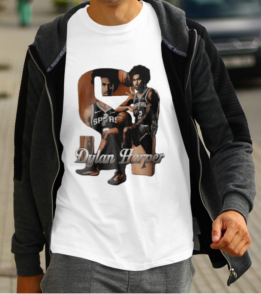 San Antonio Spurs Dylan Harper 2 Sitting Holding Basketball T-Shirt