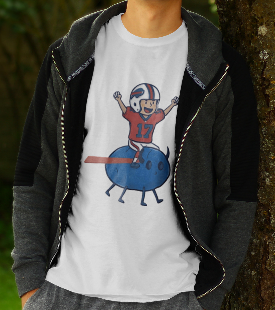 Buffalo Bills Josh Allen 17 Cartoon Character Riding Blue Creature T-Shirt