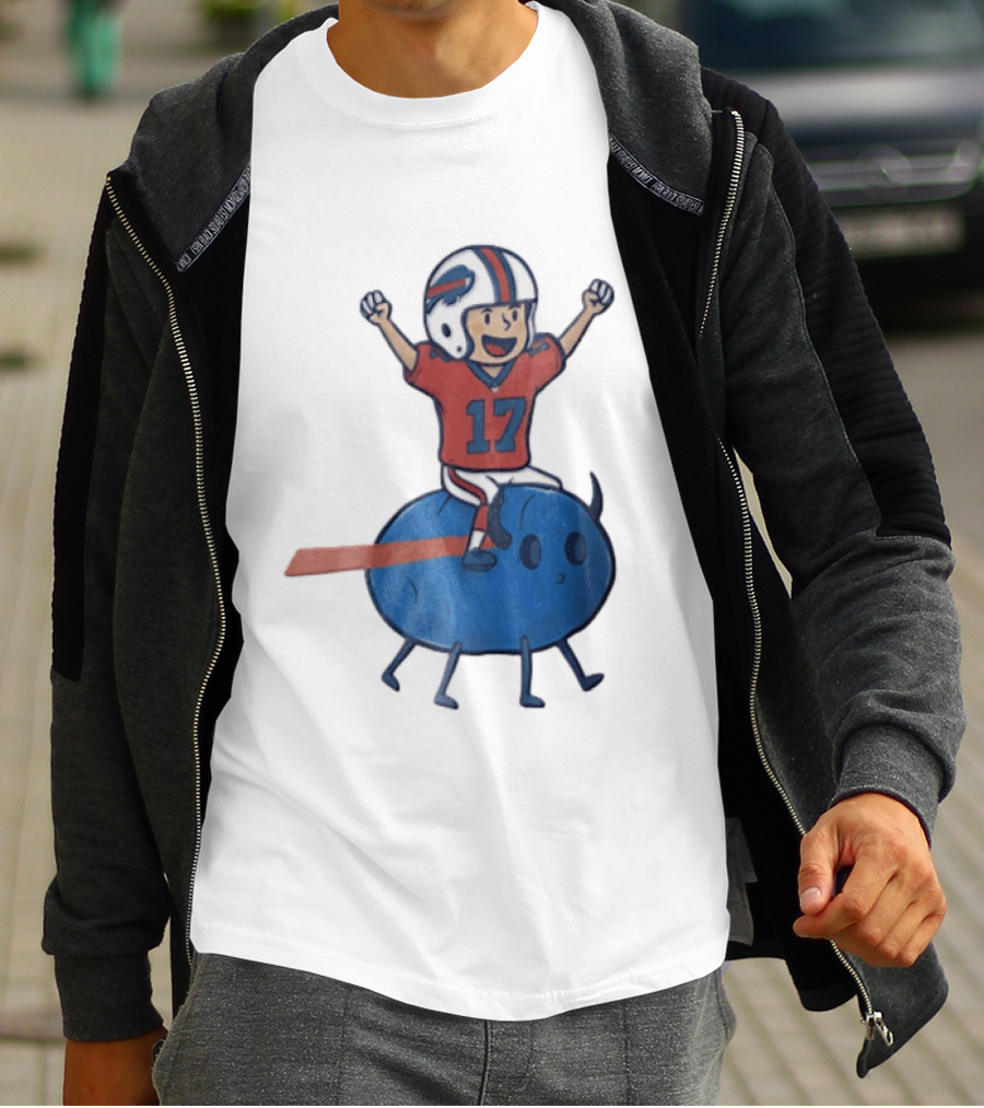 Buffalo Bills Josh Allen 17 Cartoon Character Riding Blue Creature T-Shirt