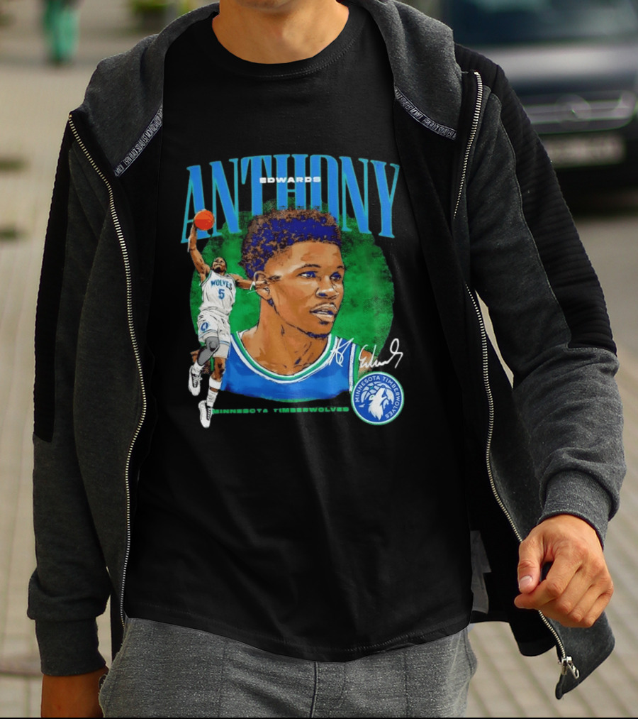 Anthony Edwards No 5 Minnesota Timberwolves Basketball Star Wolves T-Shirt
