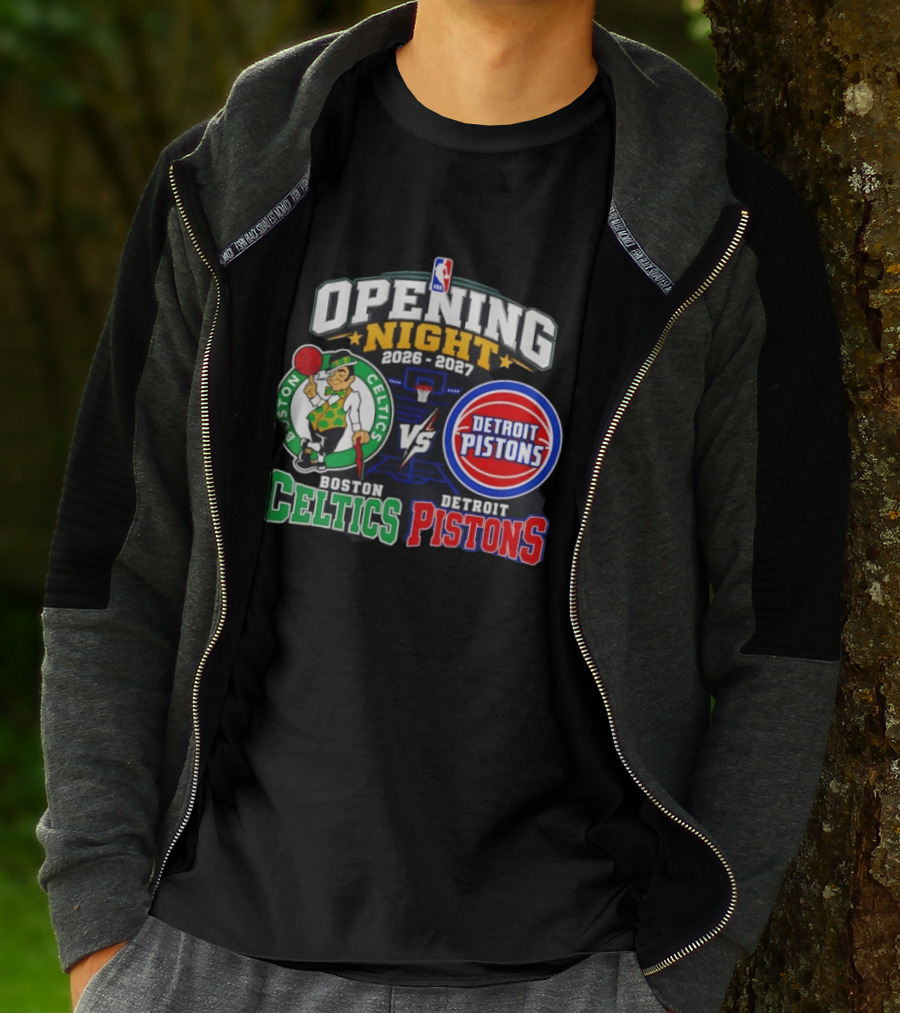 Boston Celtics Vs Detroit Pistons NBA Opening Night 2026 2027 Matchup Logos And Teams T-Shirt