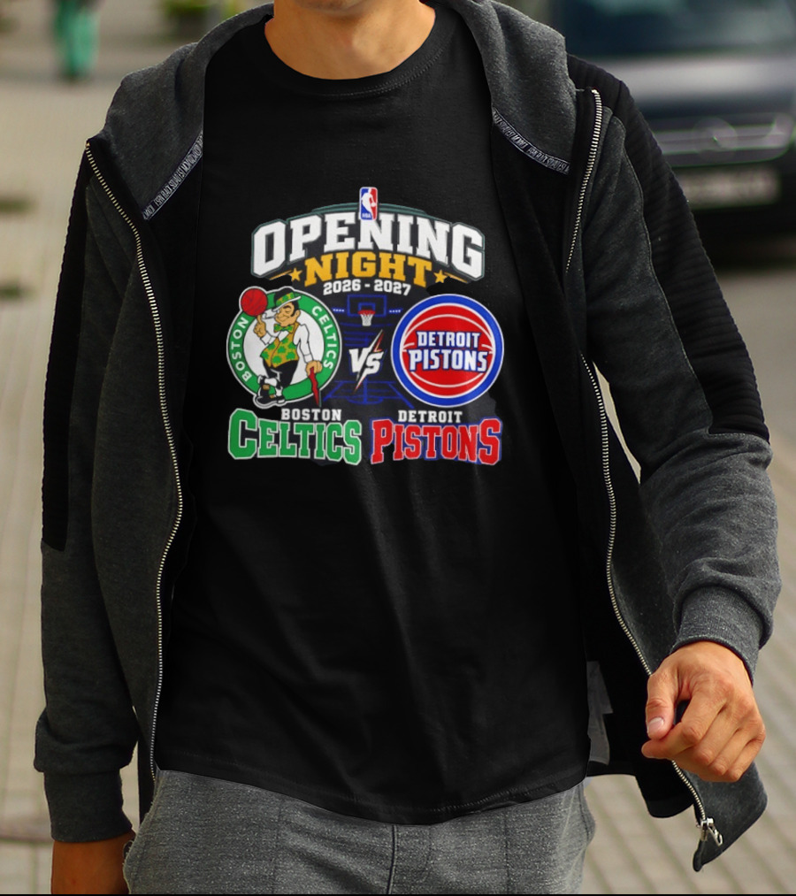 Boston Celtics Vs Detroit Pistons NBA Opening Night 2026 2027 Matchup Logos And Teams T-Shirt