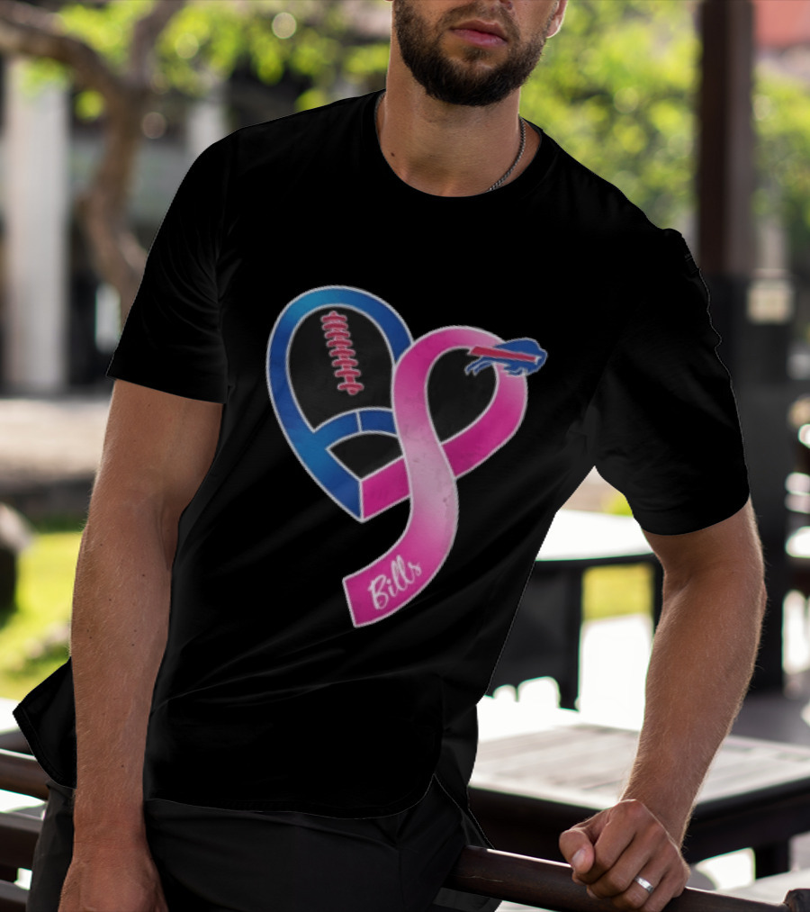 Buffalo Bills Heart Shaped Football Pink Ribbon T-Shirt
