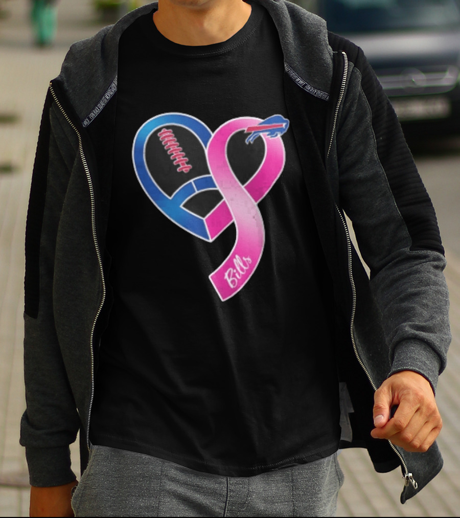 Buffalo Bills Heart Shaped Football Pink Ribbon T-Shirt