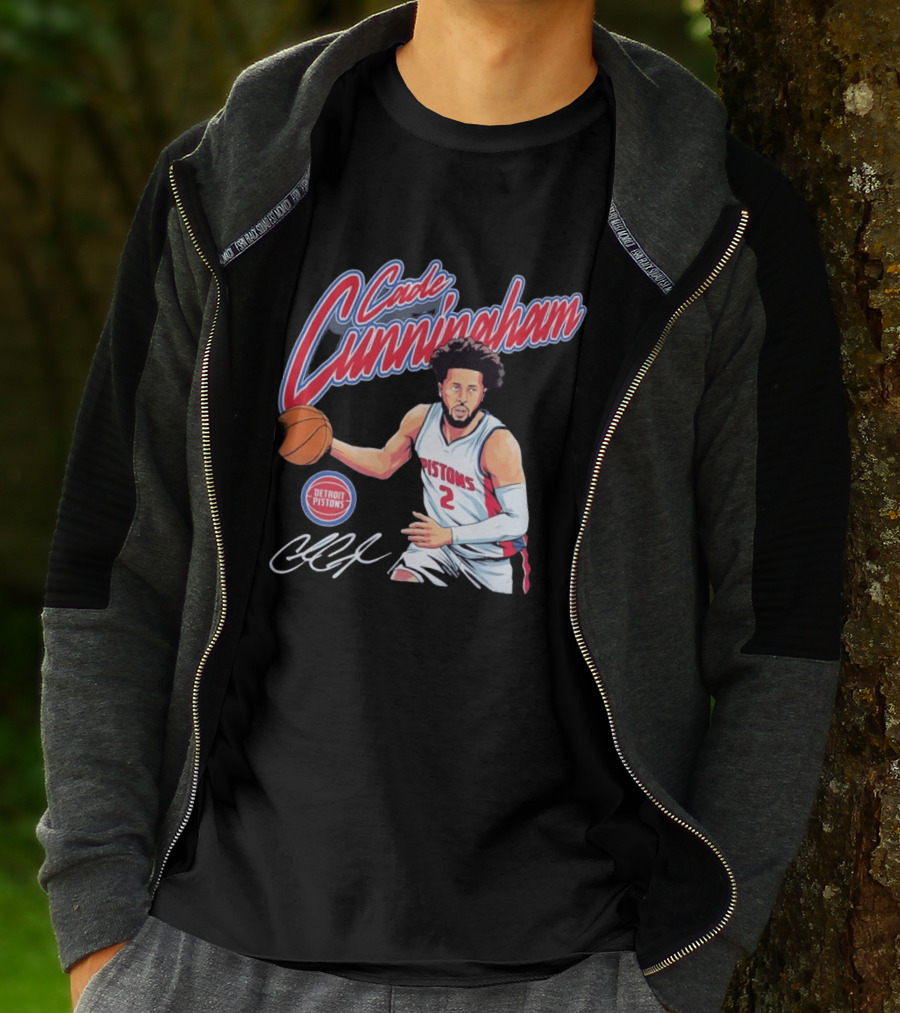 Cade Cunningham No 2 Detroit Pistons Basketball Player Bold Script T-Shirt