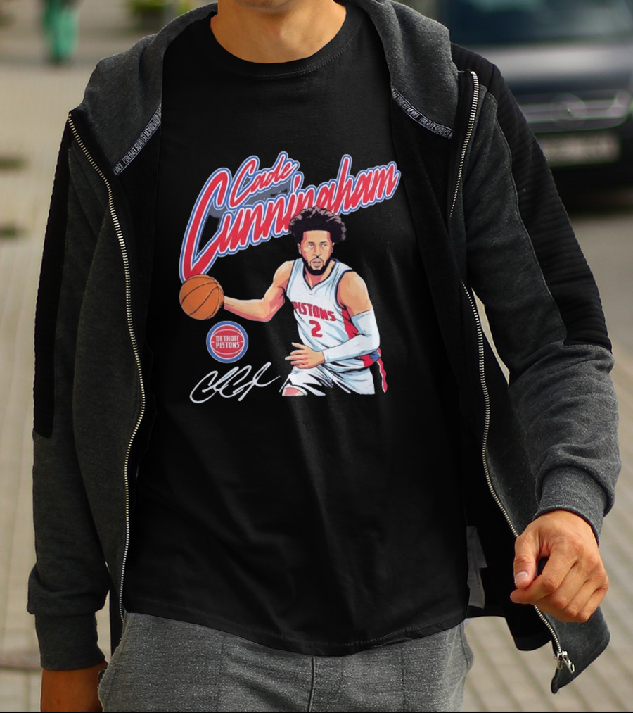 Cade Cunningham No 2 Detroit Pistons Basketball Player Bold Script T-Shirt