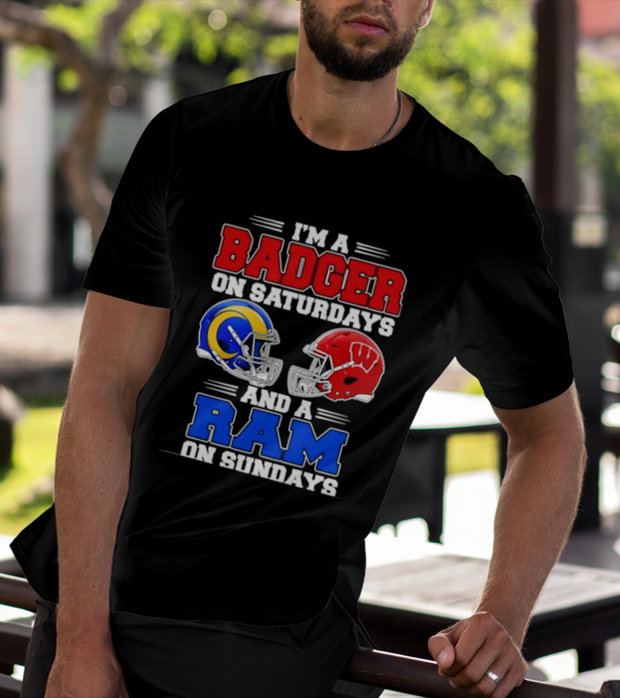 I'm A Badger On Saturdays And A Ram On Sundays Sports Fan Helmets T-Shirt