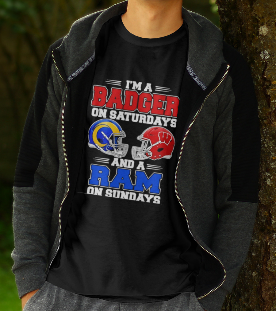 I'm A Badger On Saturdays And A Ram On Sundays Sports Fan Helmets T-Shirt