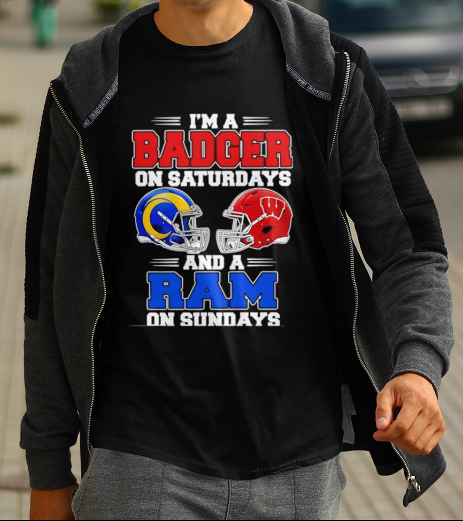 I'm A Badger On Saturdays And A Ram On Sundays Sports Fan Helmets T-Shirt
