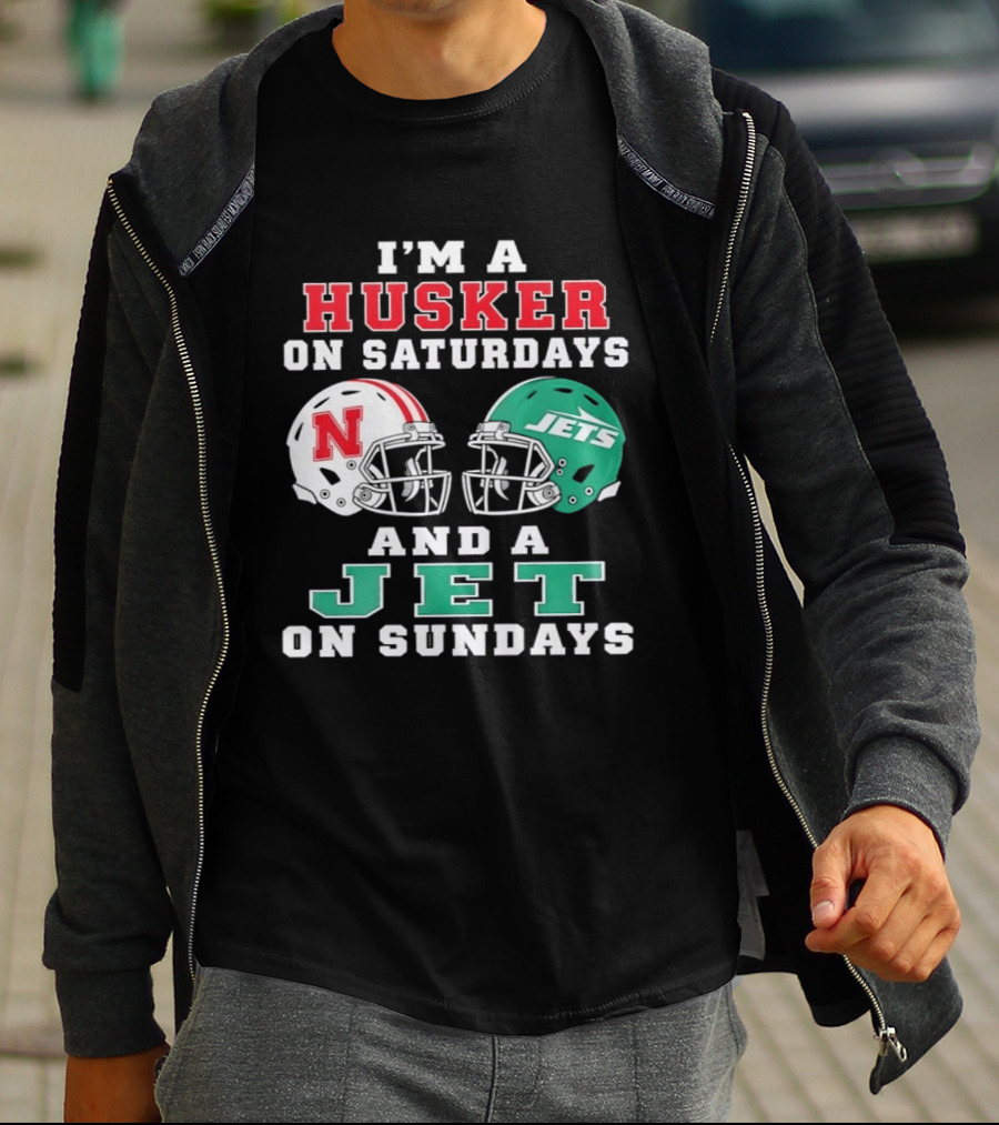 I'm A Husker On Saturdays Nebraska Fan And A Jet On Sundays New York Supporter Football Helmets T-Shirt