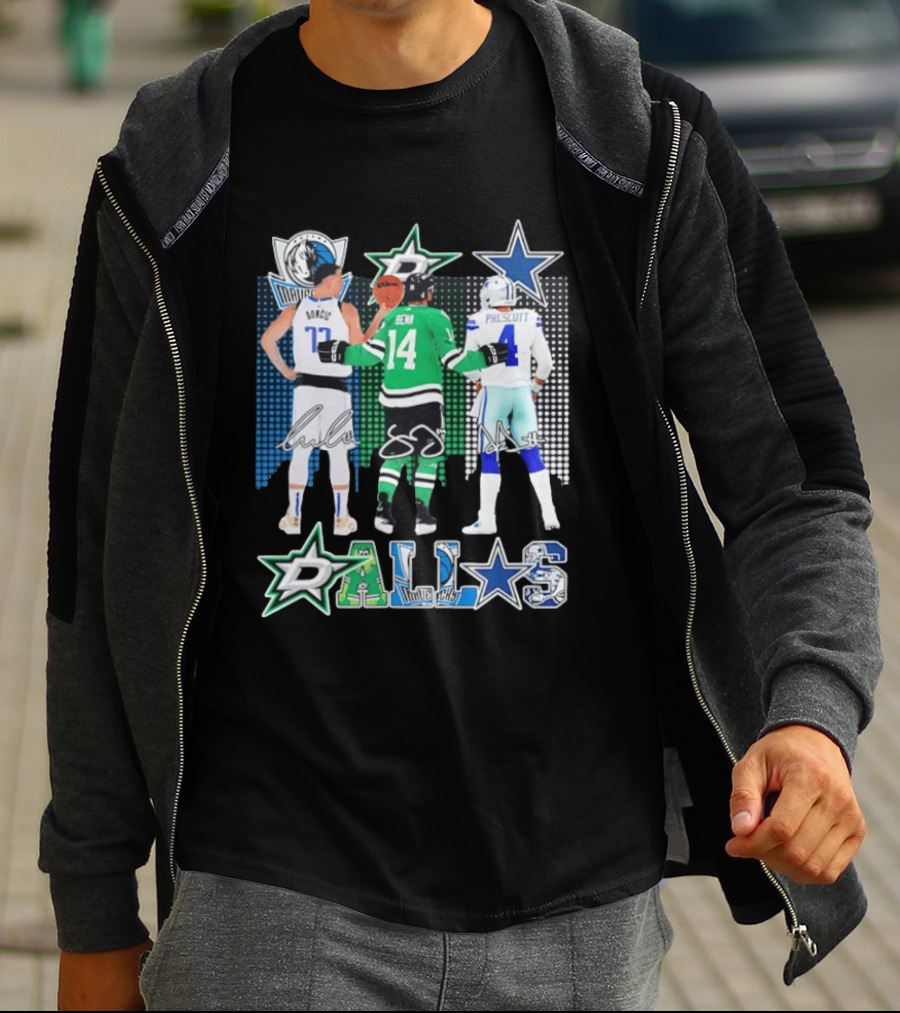 Dallas Mavericks Stars Signatures Skyline Luka Doncic Benn Dallas Cowboys T-Shirt