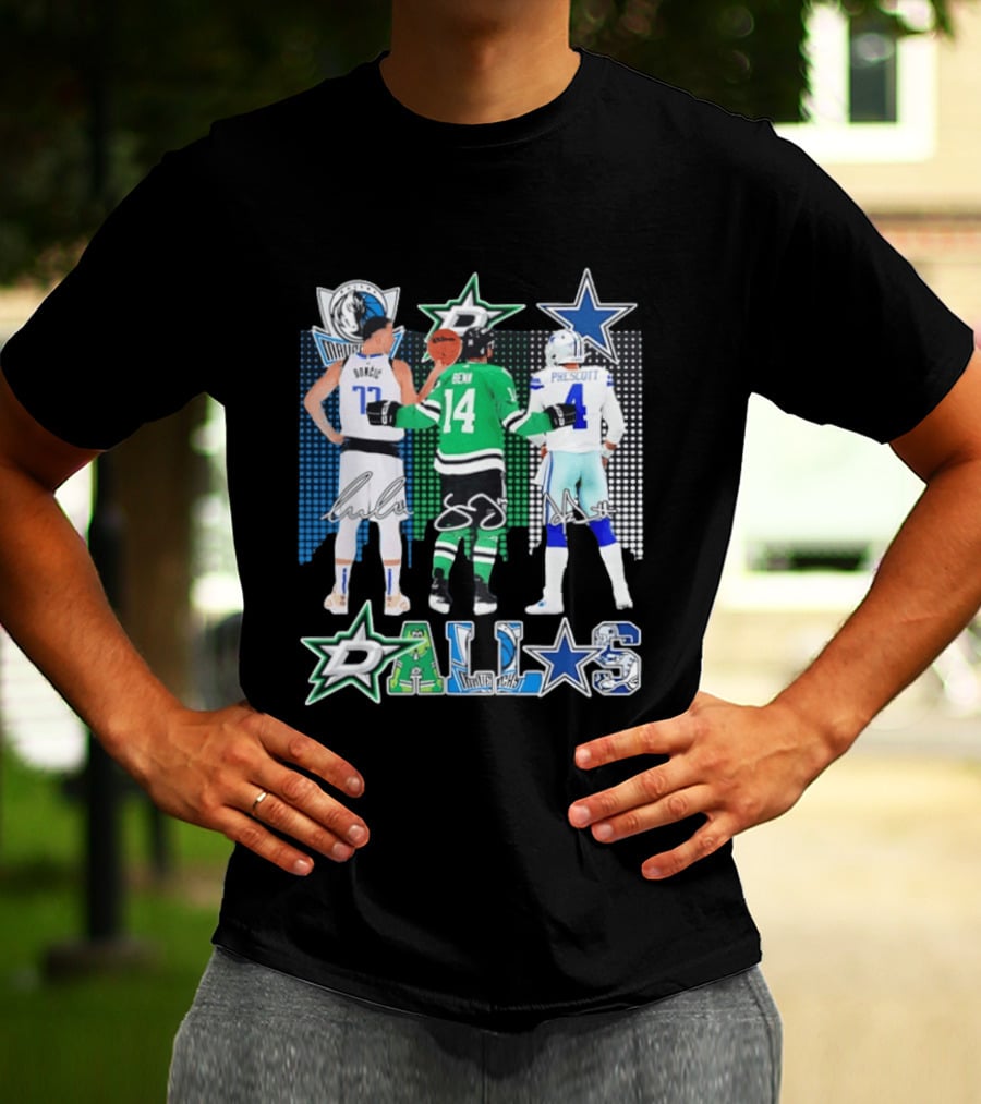 Dallas Mavericks Stars Signatures Skyline Luka Doncic Benn Dallas Cowboys T-Shirt
