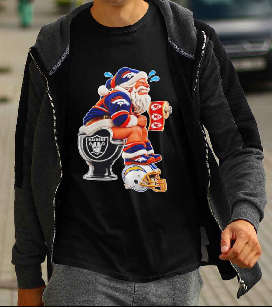 Denver Broncos Santa Claus Raiders Toilet Chiefs Paper Chargers Helmet T-Shirt