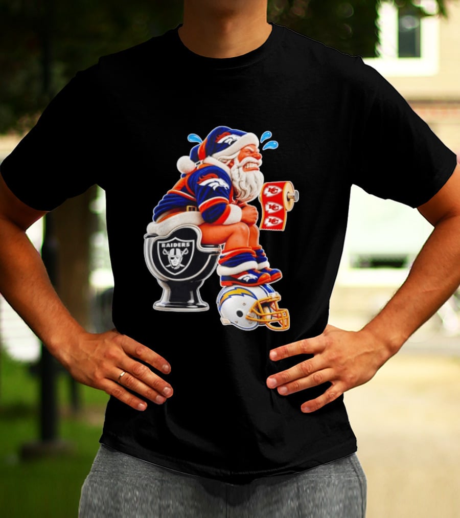 Denver Broncos Santa Claus Raiders Toilet Chiefs Paper Chargers Helmet T-Shirt