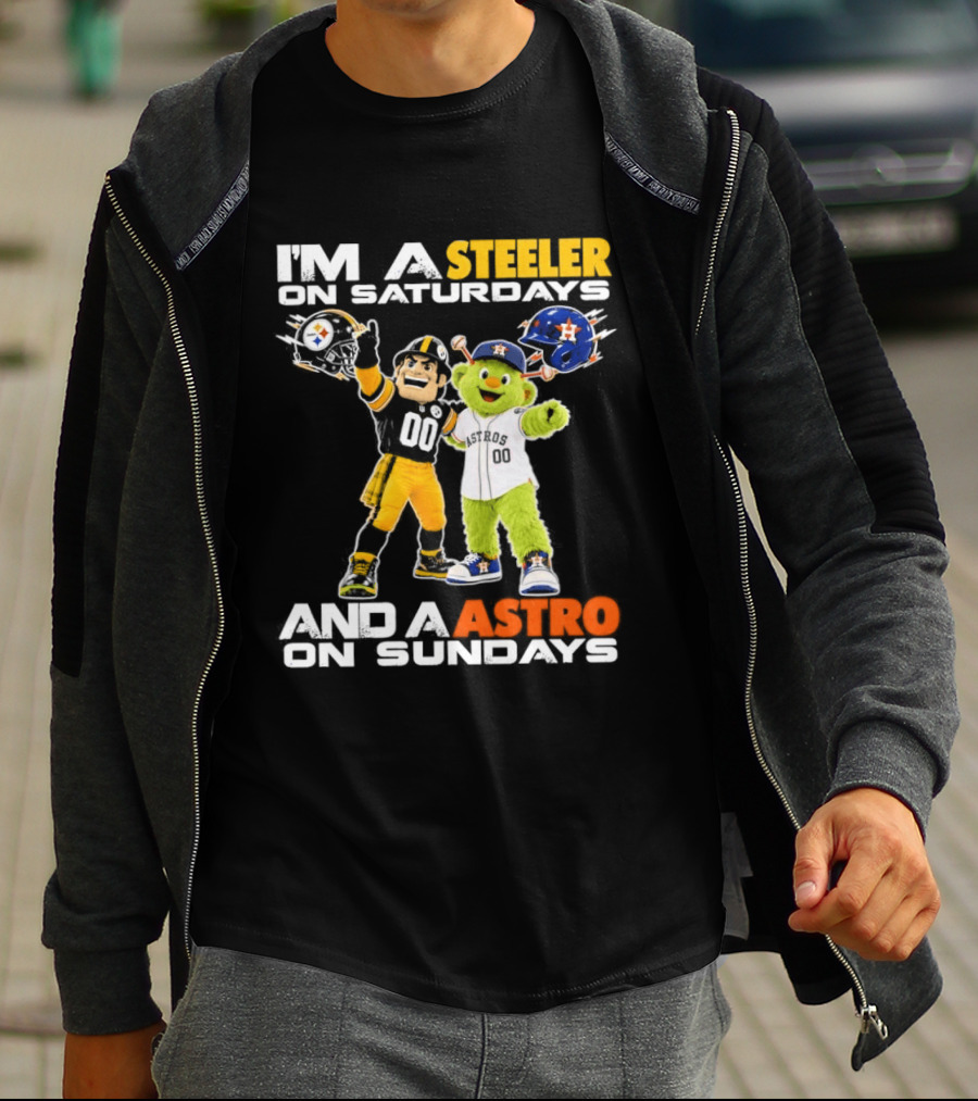 I'm A Steeler On Saturdays And An Astro On Sundays Football And Baseball Mascots T-Shirt