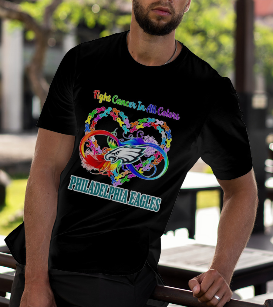 Philadelphia Eagles Fight Cancer In All Colors Heart Ribbons T-Shirt