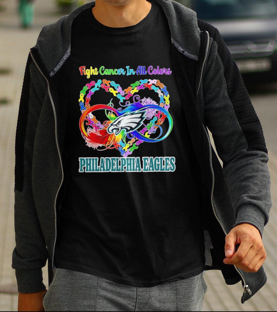 Philadelphia Eagles Fight Cancer In All Colors Heart Ribbons T-Shirt