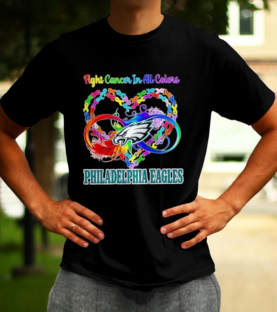 Philadelphia Eagles Fight Cancer In All Colors Heart Ribbons T-Shirt