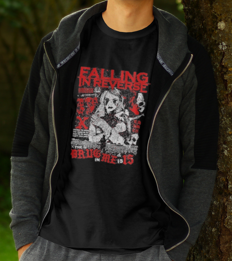Falling In Reverse The Drug In Me Is 15 Anniversary Punk Gothic Red Text And Illustrations T-Shirt