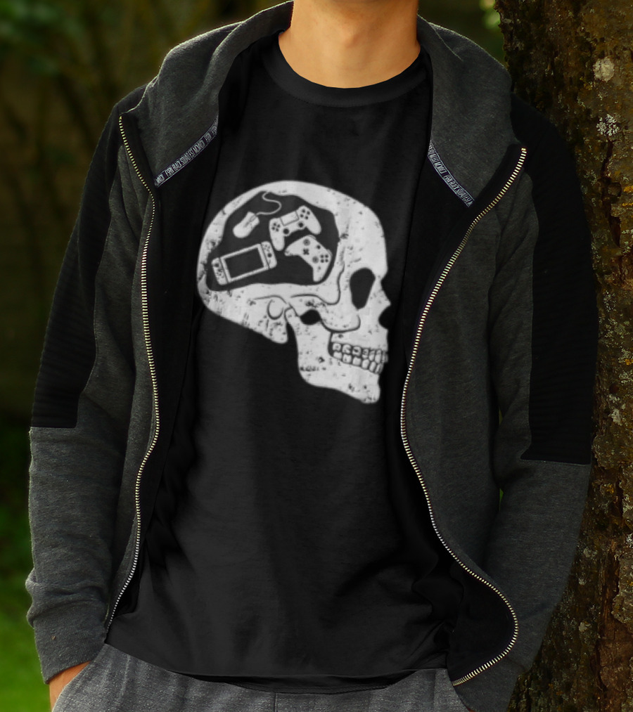 Skull Brain Gaming Controllers Mouse Video Game Lovers T-Shirt