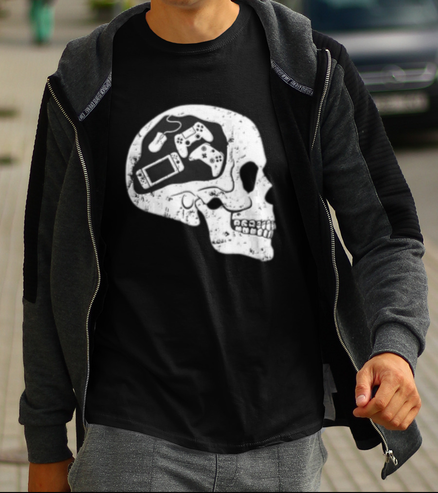 Skull Brain Gaming Controllers Mouse Video Game Lovers T-Shirt