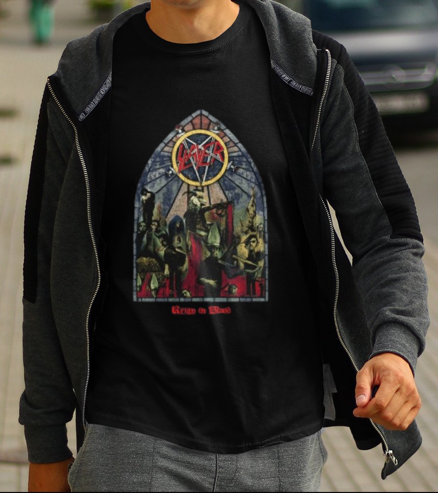 Slayer Reign In Blood Stained Glass Art Rib Store T-Shirt