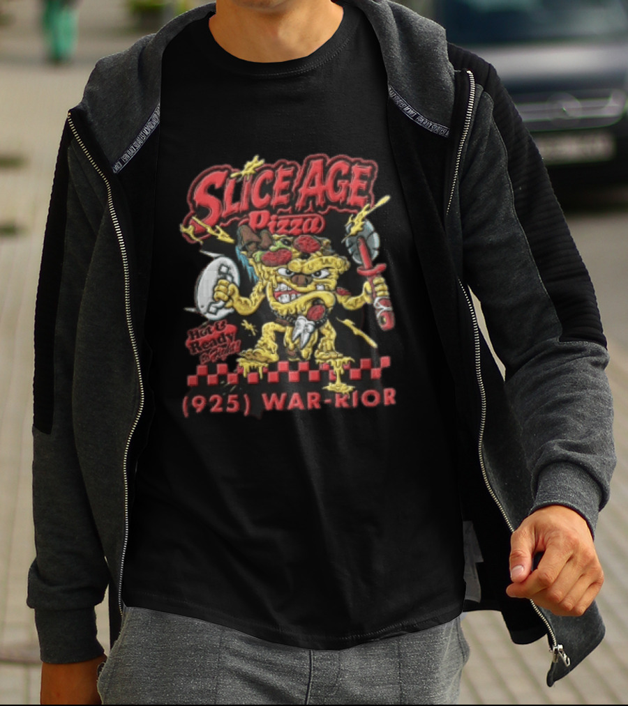 Slice Age Pizza Hot And Ready To Fight 925 War Rior Vintage Style Pizza Warrior T-Shirt