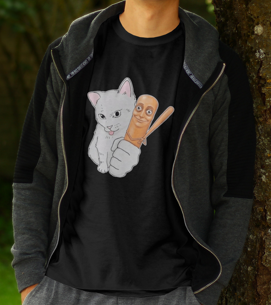 Gray Cat With Smiling Baseball Bat T-Shirt