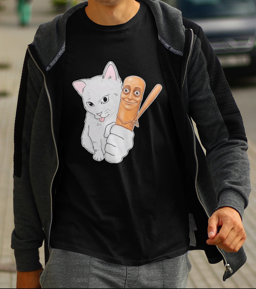 Gray Cat With Smiling Baseball Bat T-Shirt