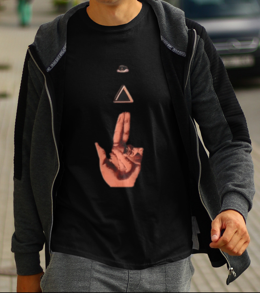 Hand Making Gun Gesture With Pyramid Eye T-Shirt