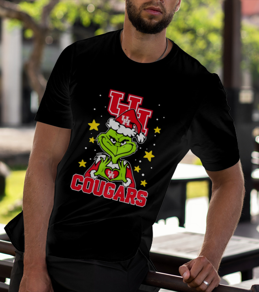 Grinch UH Houston Cougars Christmas Santa Hat Snow Stars T-Shirt