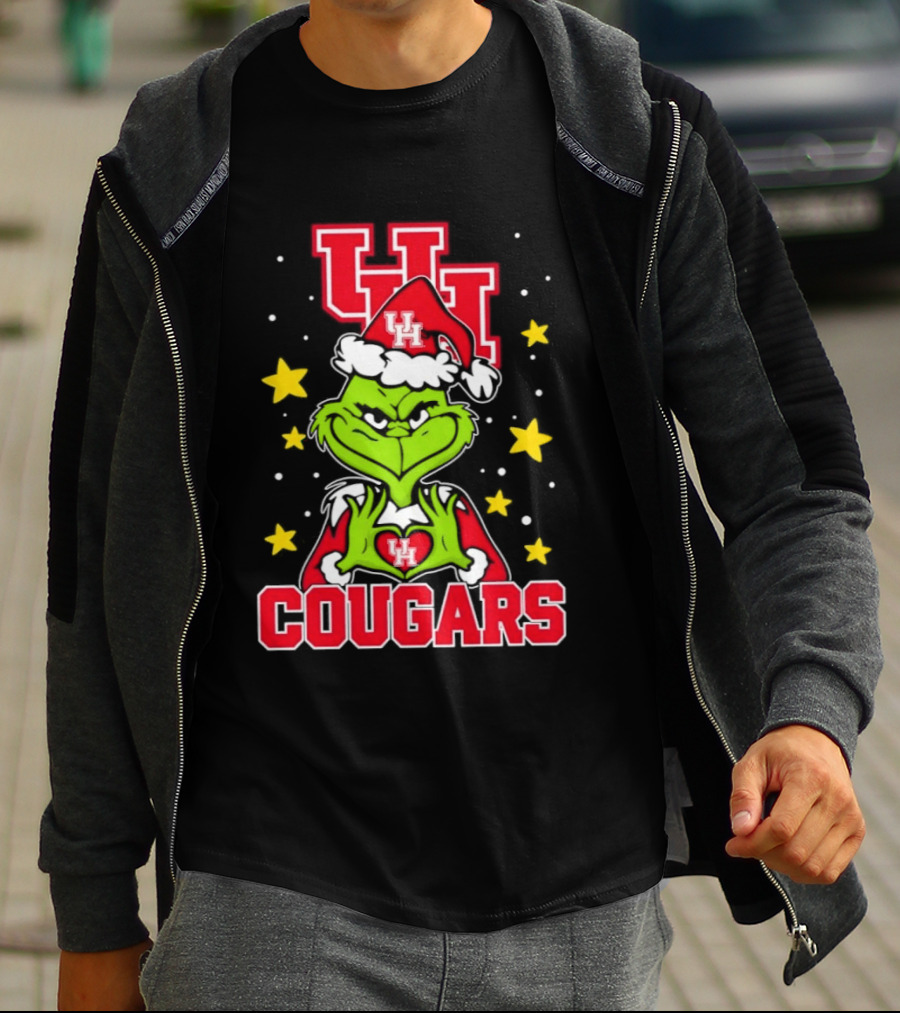 Grinch UH Houston Cougars Christmas Santa Hat Snow Stars T-Shirt
