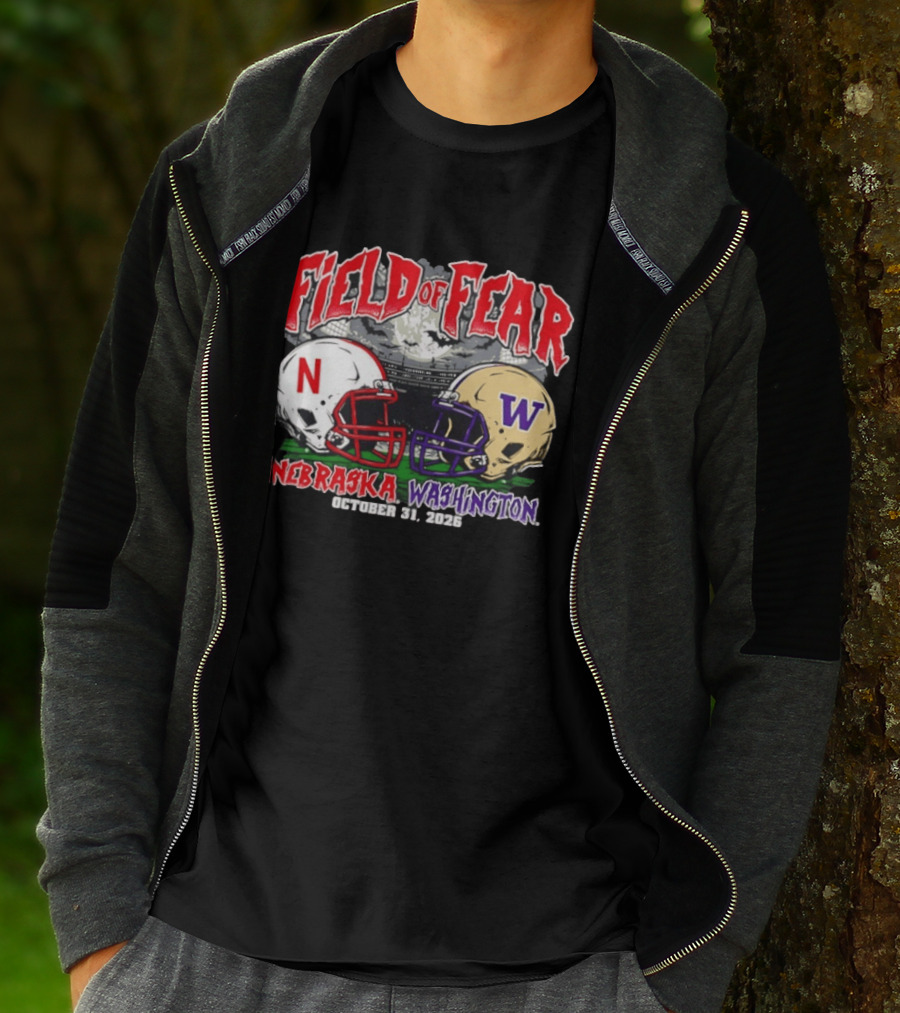 Field Of Fear 2026 Nebraska Cornhuskers Vs Washington Huskies Halloween October 31 T-Shirt