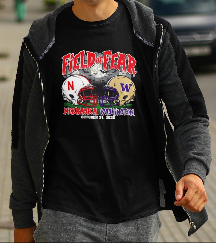 Field Of Fear 2026 Nebraska Cornhuskers Vs Washington Huskies Halloween October 31 T-Shirt